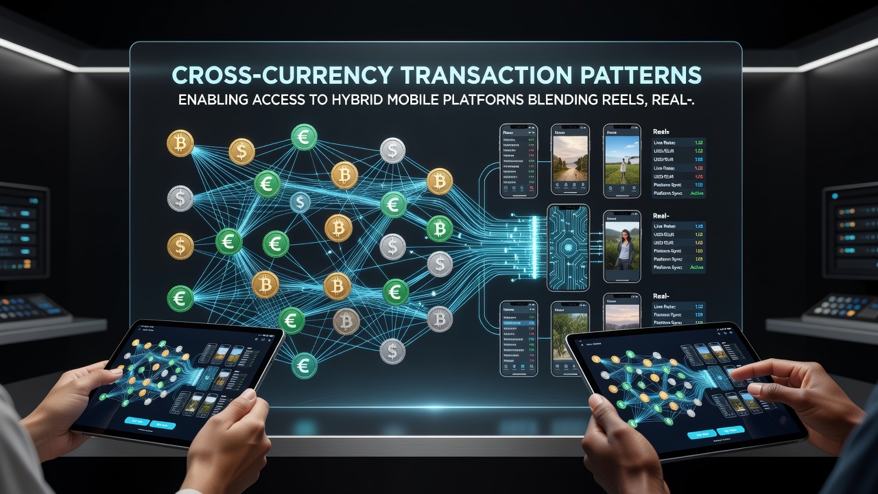 Mobile interface blending reels, live hosts, and sports odds with cross-currency balance indicators