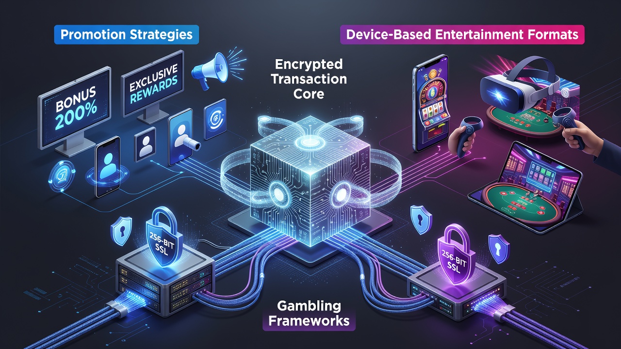 Mobile device displaying crypto gambling app with promotional bonuses and encrypted transaction indicators